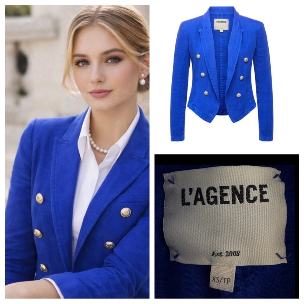 L’Agence Women's Blue Wayne Crop Linen Blazer Size XS 23975